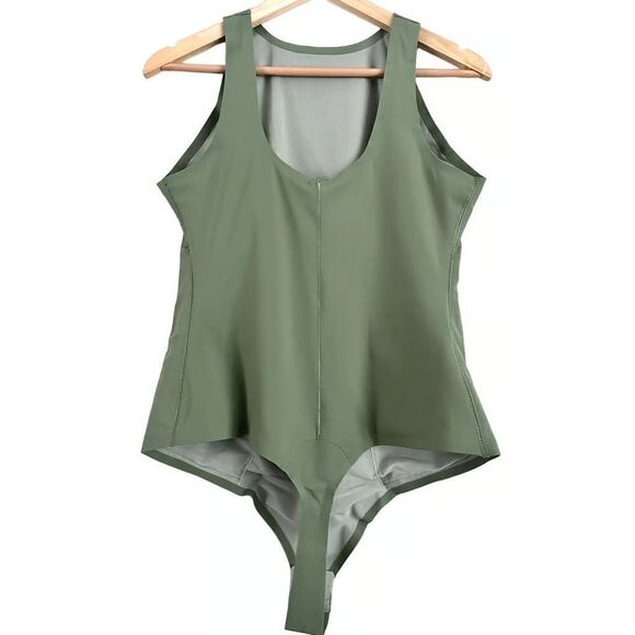 Pinsy Women's Sz 1X Sage Green High Neck Thong Shapesuit Shapewear Bodysuit - Picture 2 of 4